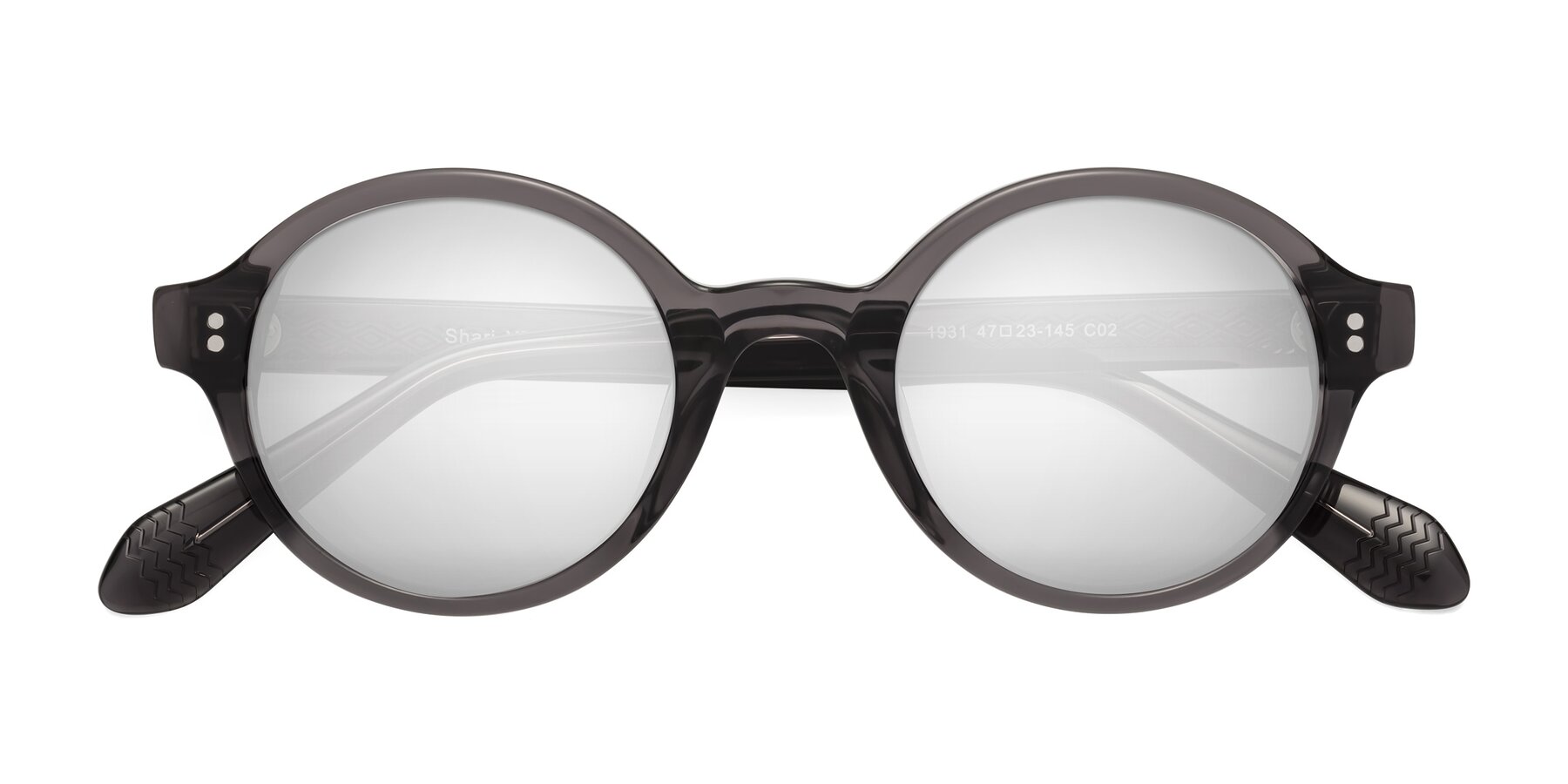 Folded Front of Shari in Dark Gray with Silver Mirrored Lenses