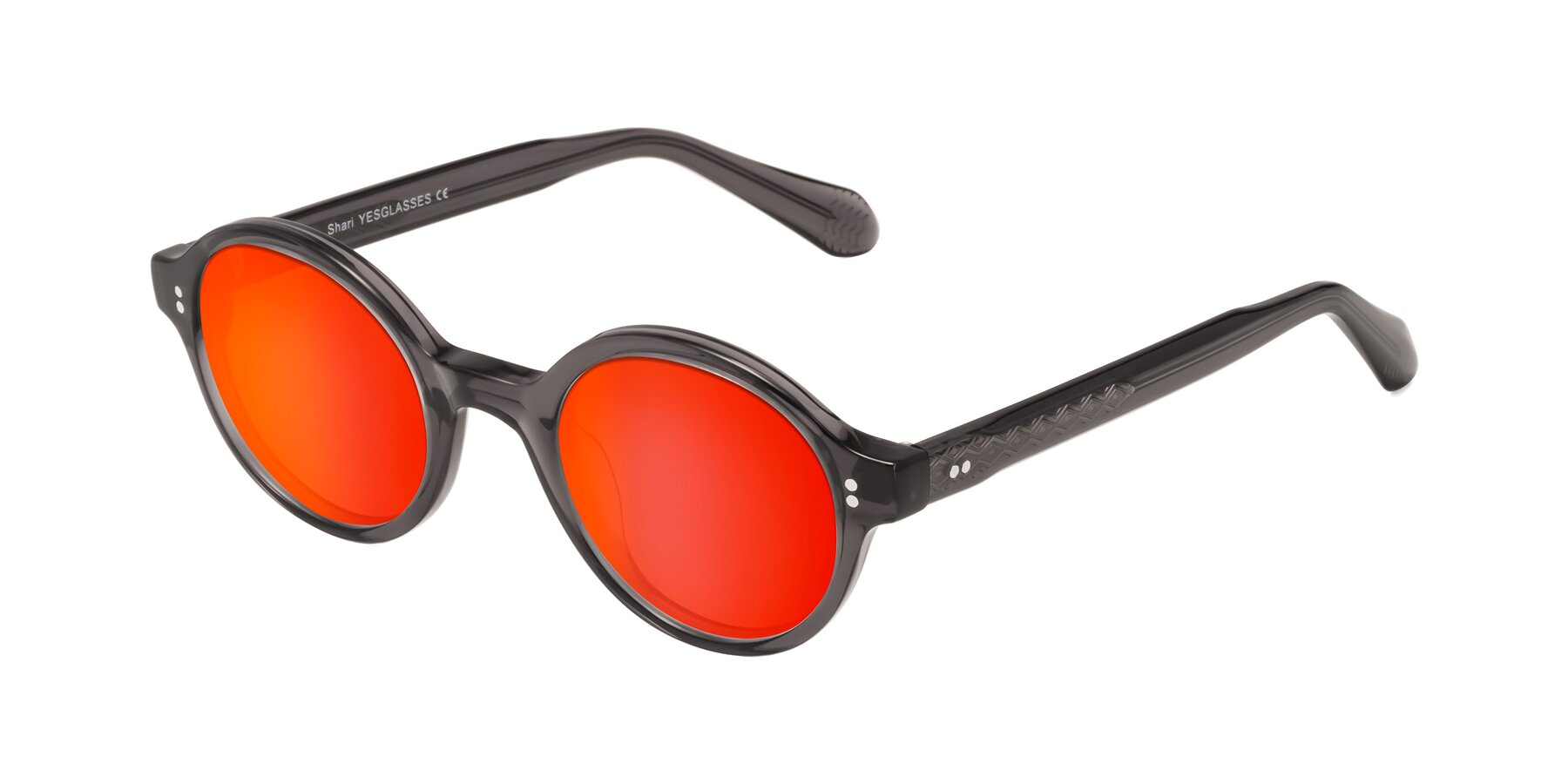 Angle of Shari in Dark Gray with Red Gold Mirrored Lenses