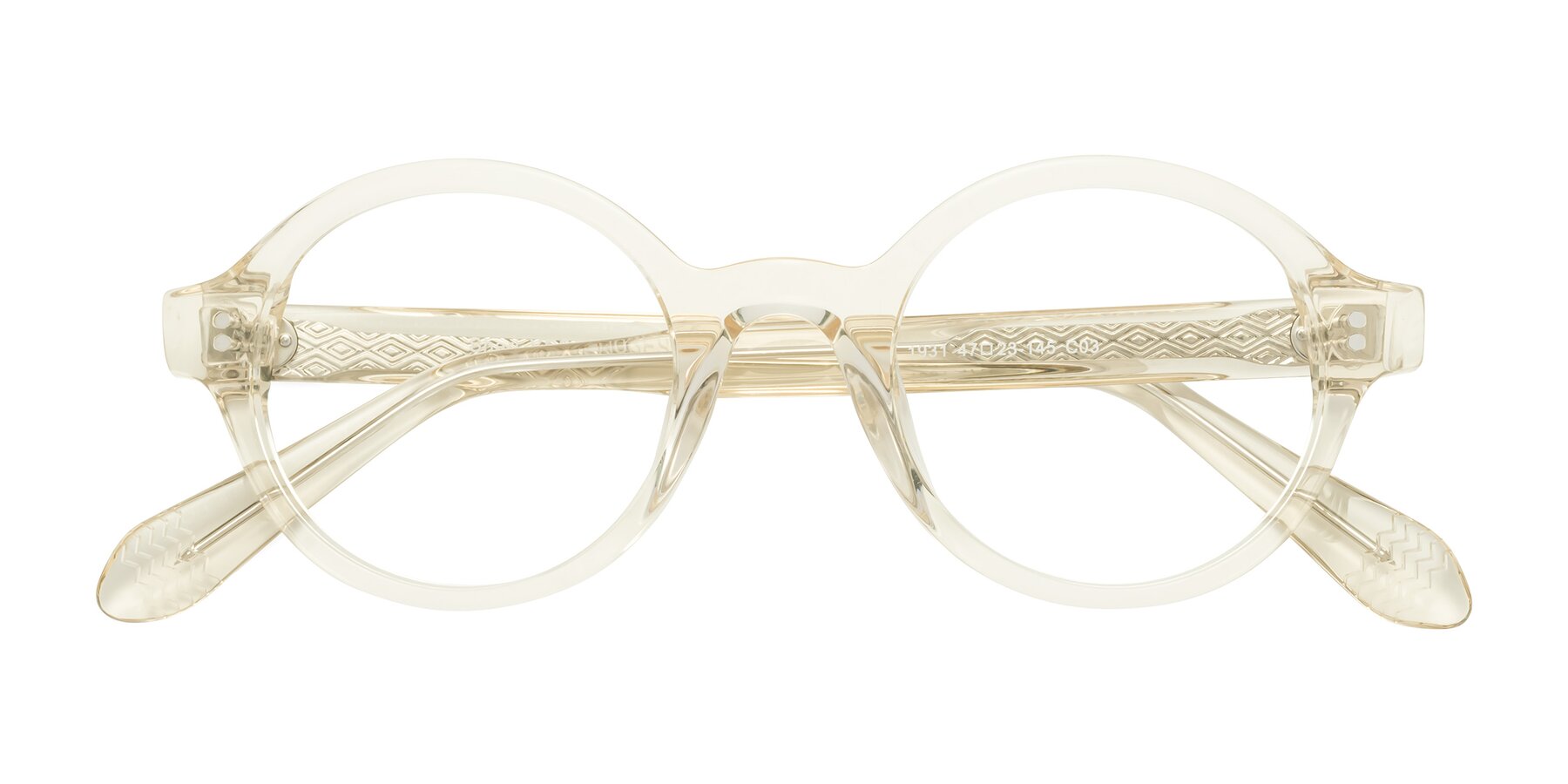 Folded Front of Shari in Champagne with Clear Reading Eyeglass Lenses