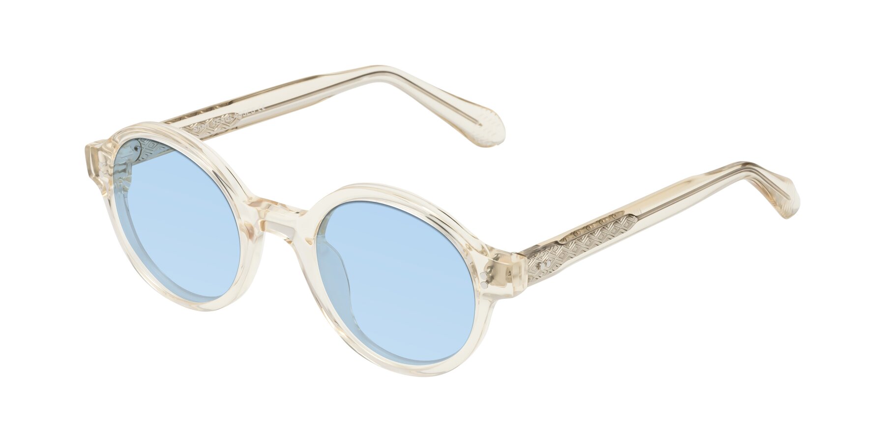 Angle of Shari in Champagne with Light Blue Tinted Lenses