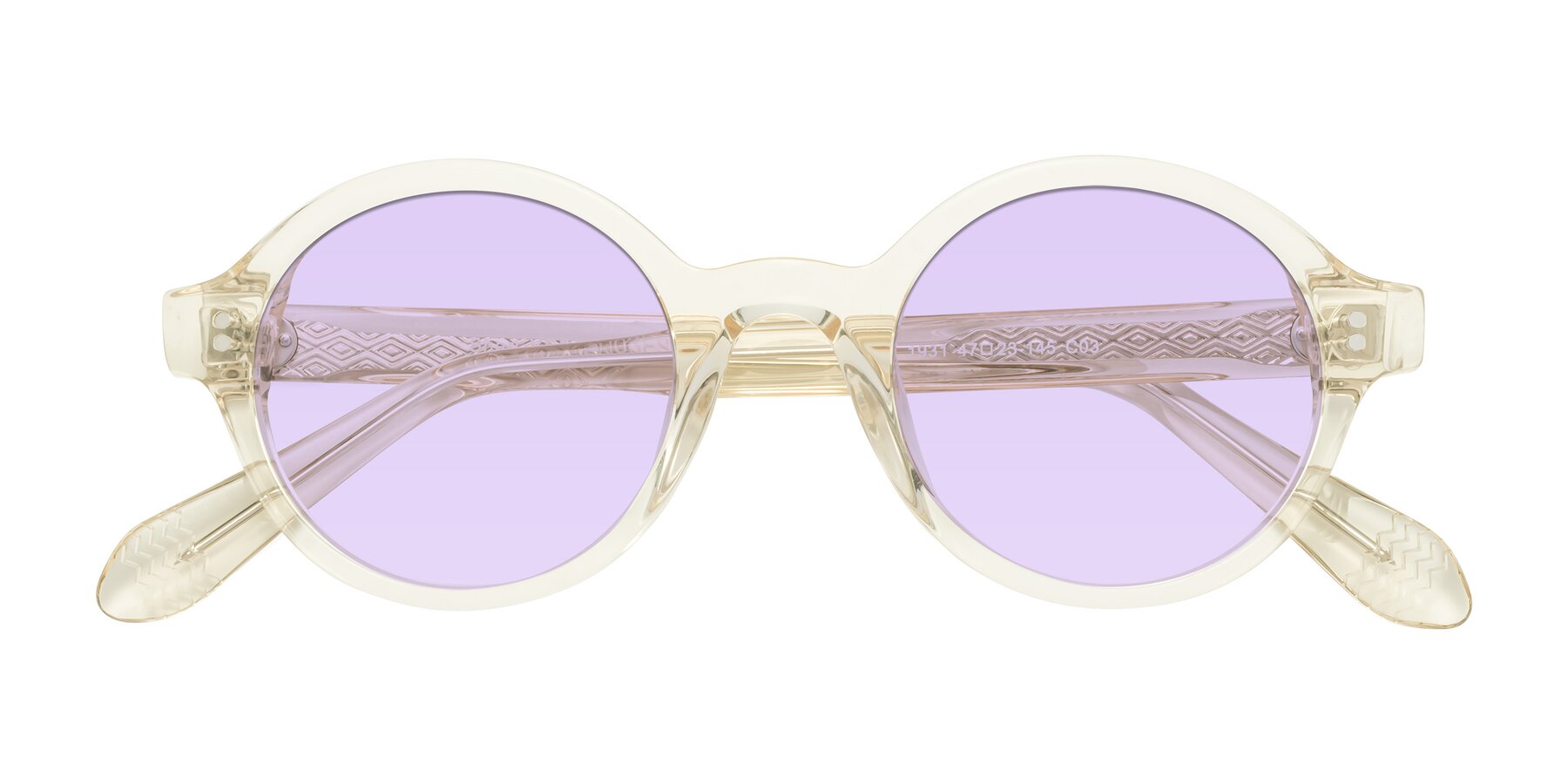 Folded Front of Shari in Champagne with Light Purple Tinted Lenses