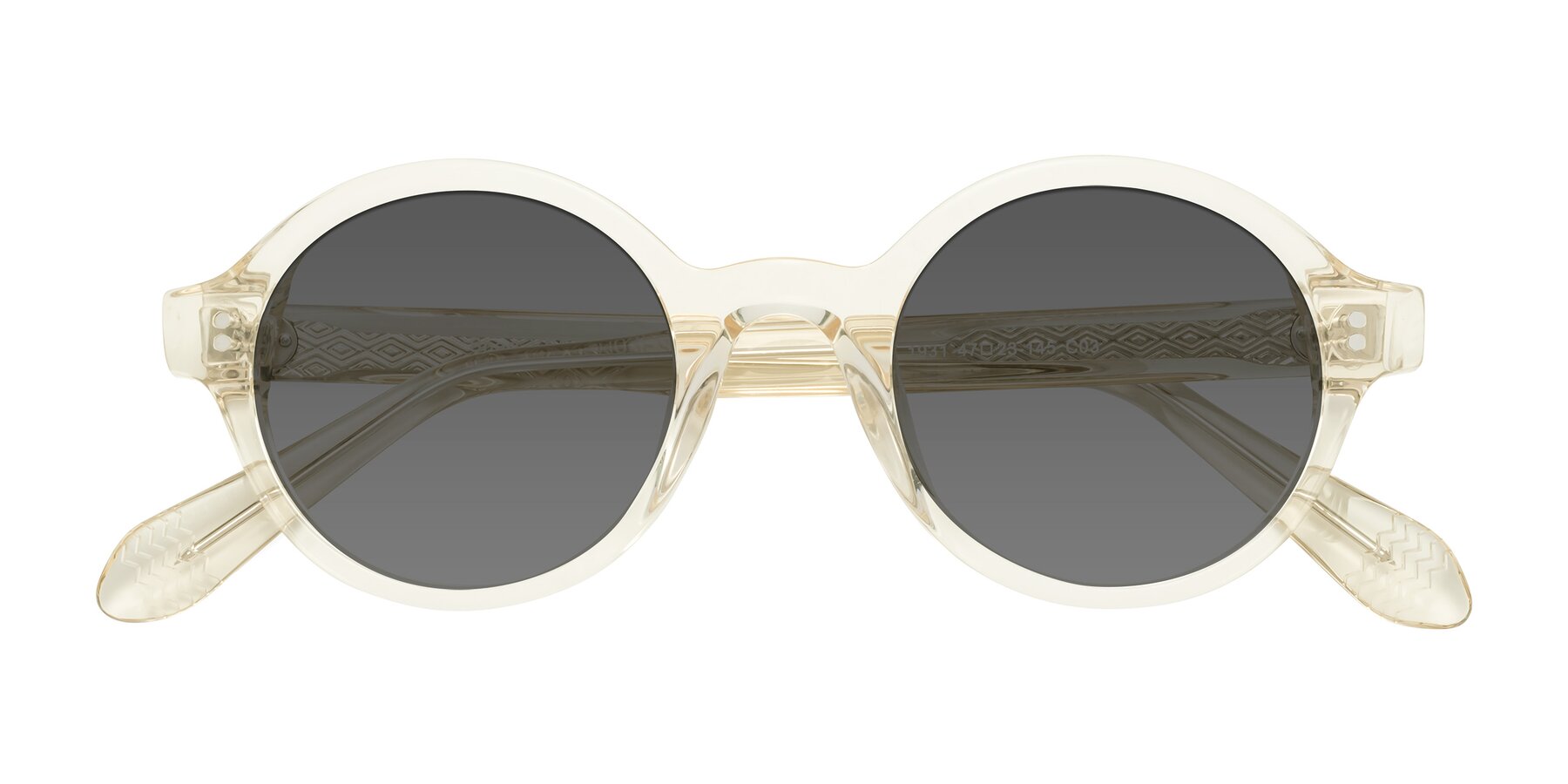 Folded Front of Shari in Champagne with Medium Gray Tinted Lenses