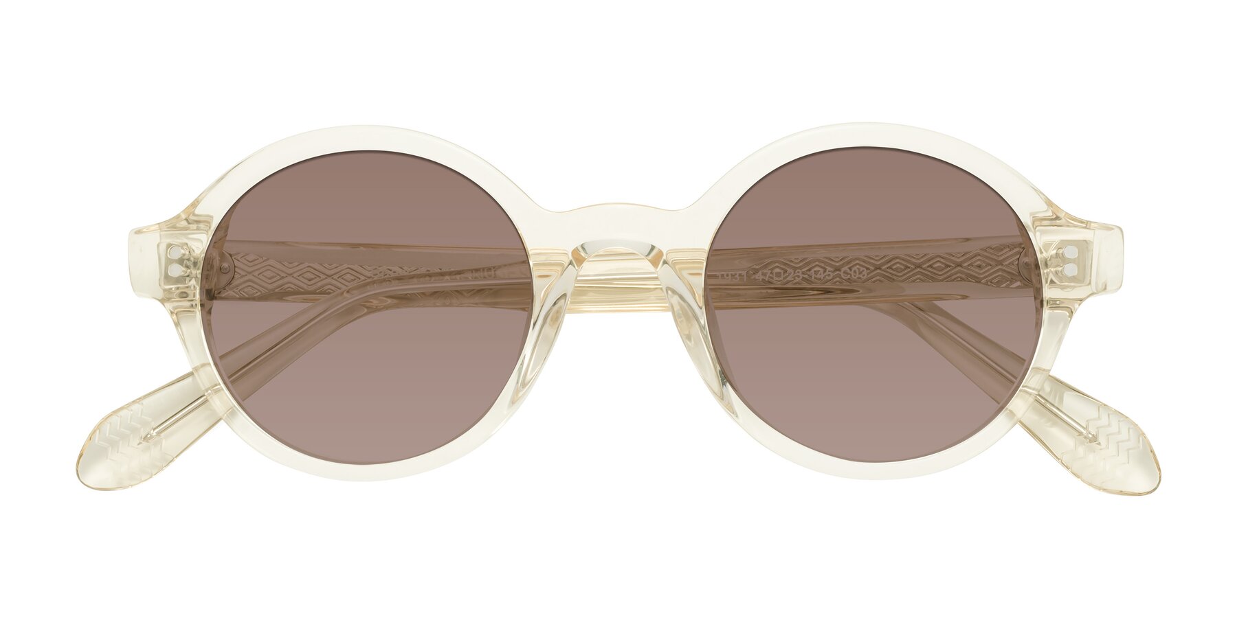 Folded Front of Shari in Champagne with Medium Brown Tinted Lenses