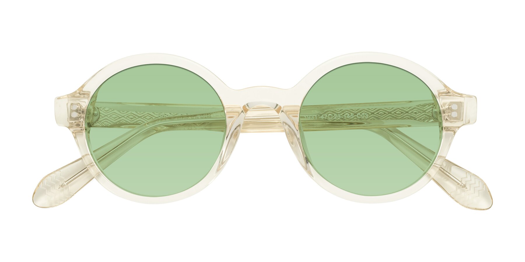 Folded Front of Shari in Champagne with Medium Green Tinted Lenses