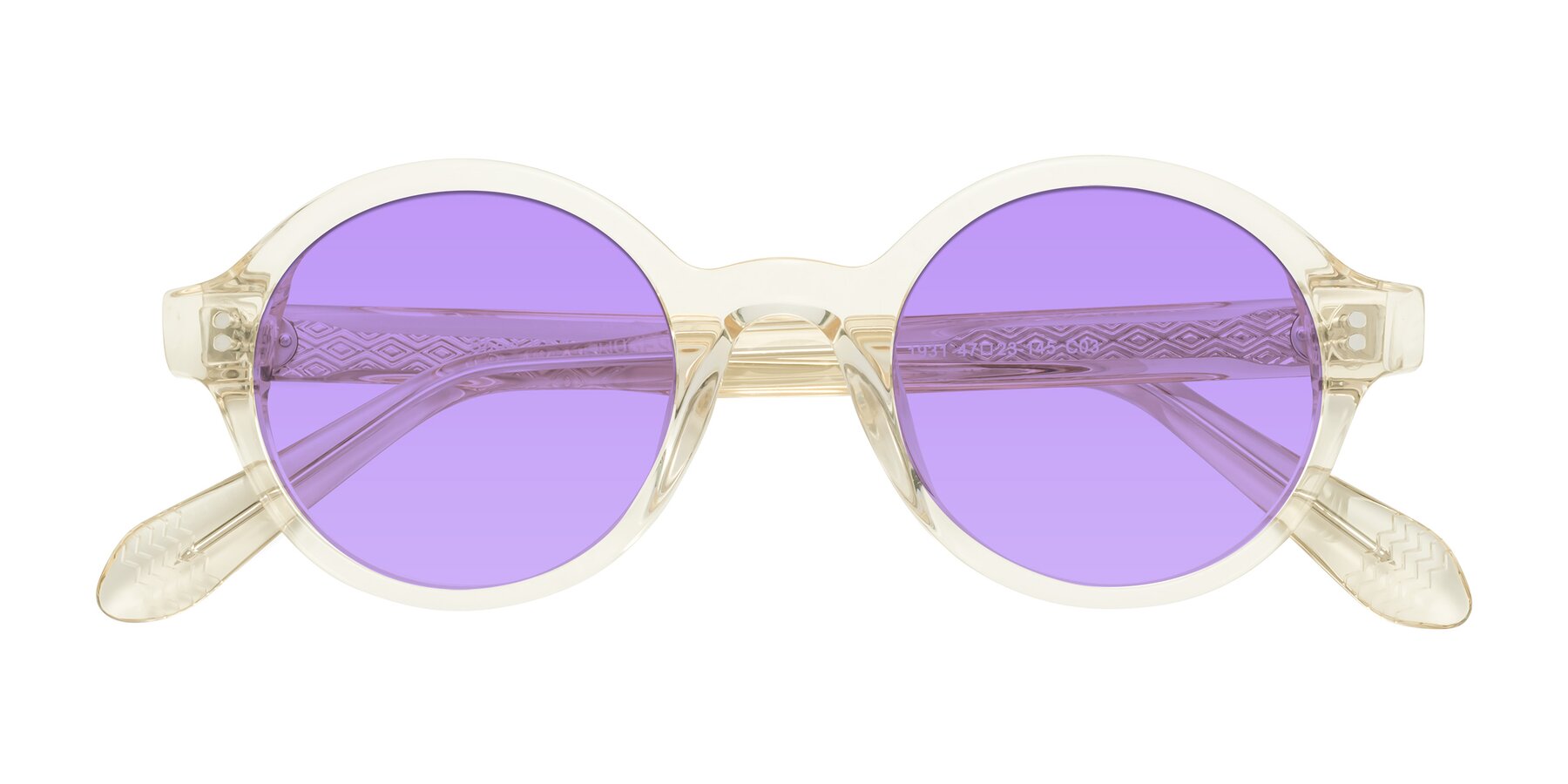 Folded Front of Shari in Champagne with Medium Purple Tinted Lenses