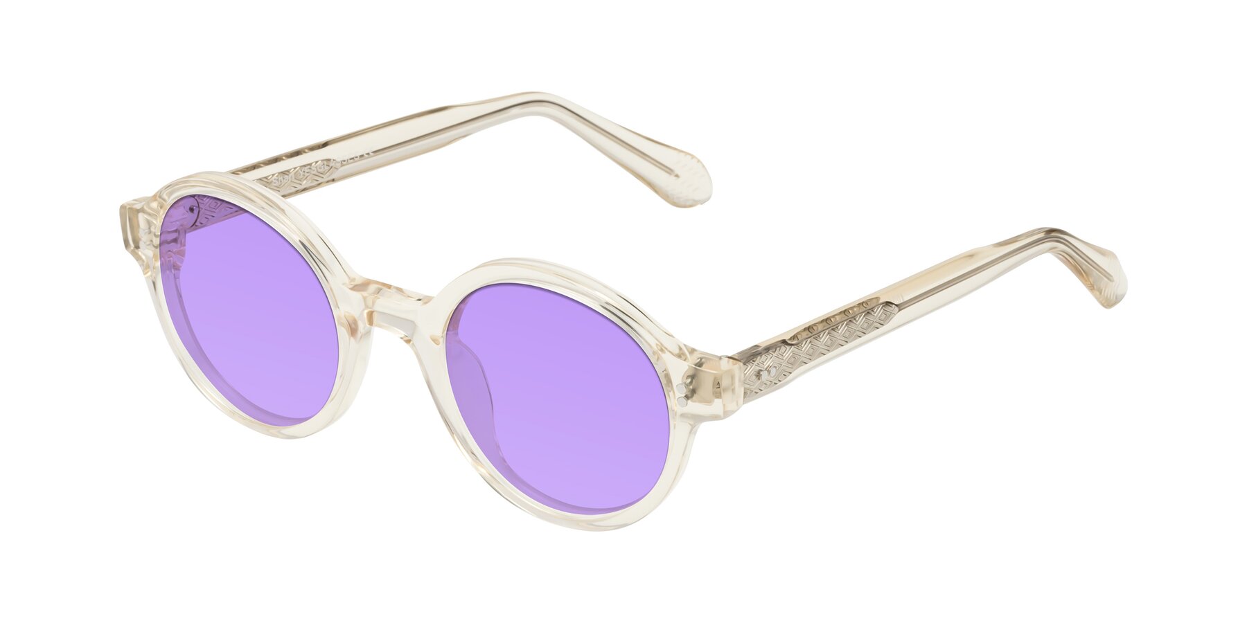 Angle of Shari in Champagne with Medium Purple Tinted Lenses