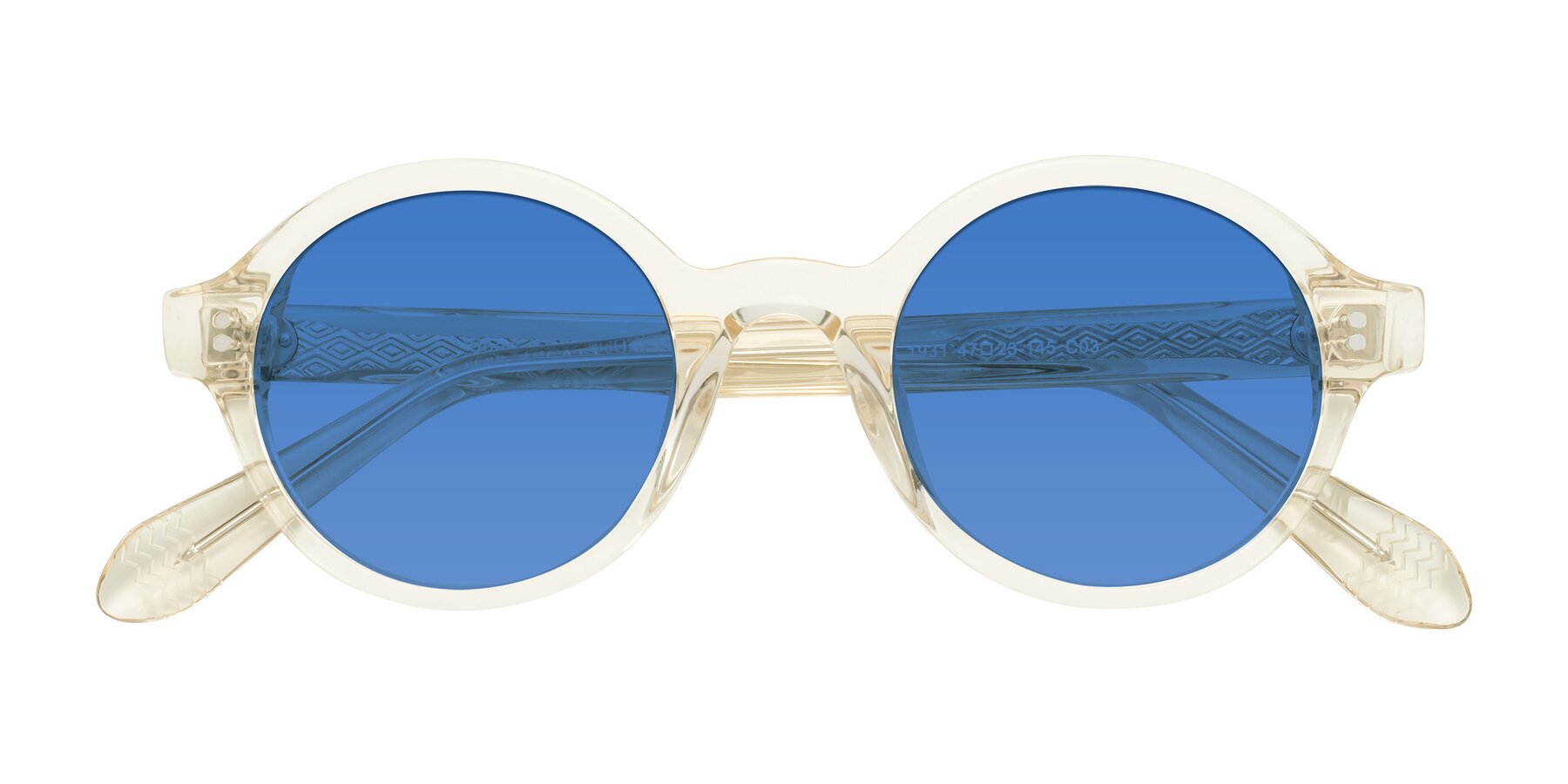 Folded Front of Shari in Champagne with Blue Tinted Lenses