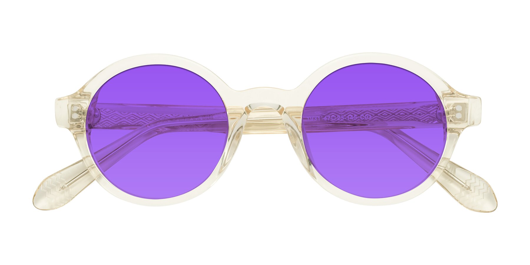 Folded Front of Shari in Champagne with Purple Tinted Lenses