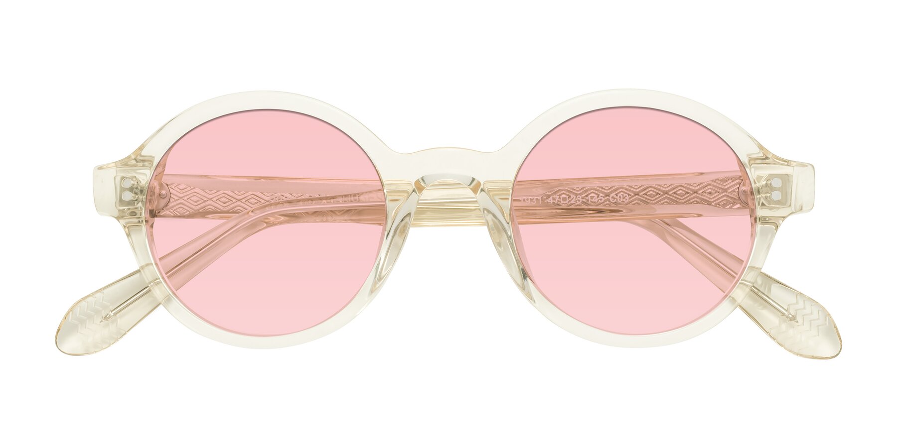 Folded Front of Shari in Champagne with Light Garnet Tinted Lenses