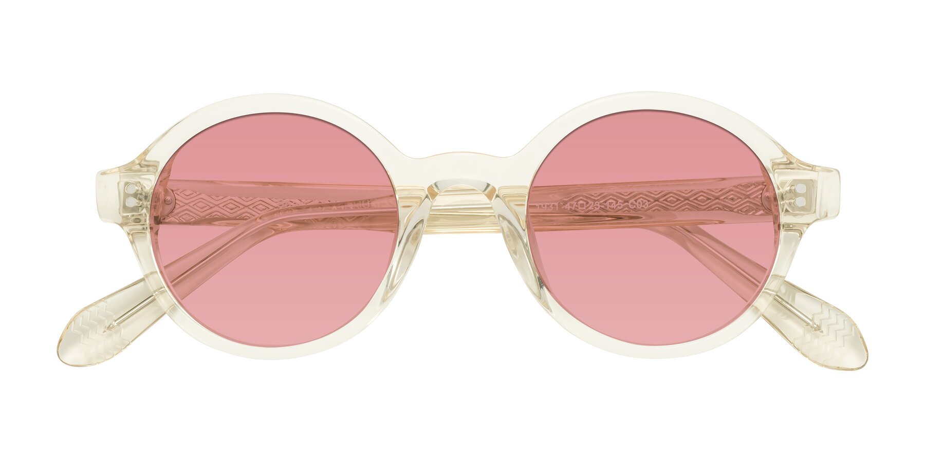 Folded Front of Shari in Champagne with Medium Garnet Tinted Lenses