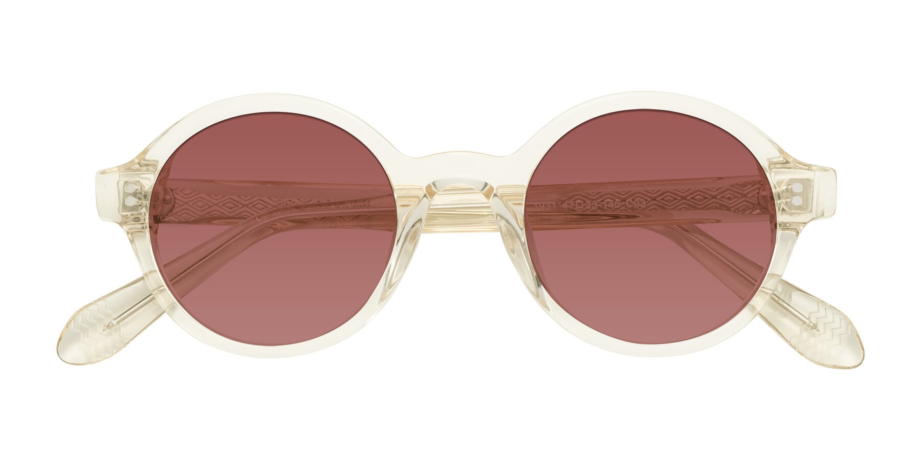 Folded Front of Shari in Champagne with Garnet Tinted Lenses