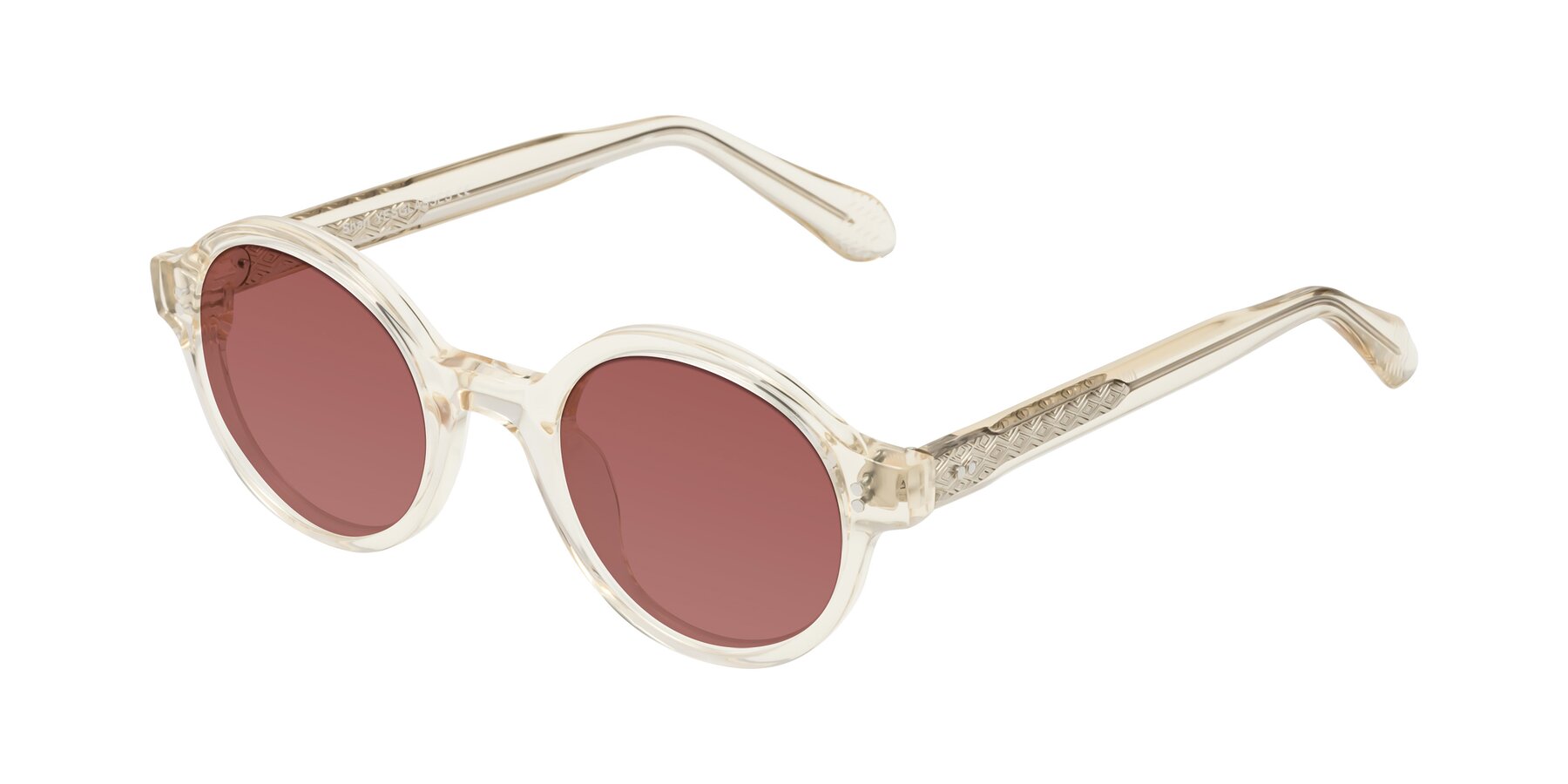 Angle of Shari in Champagne with Garnet Tinted Lenses