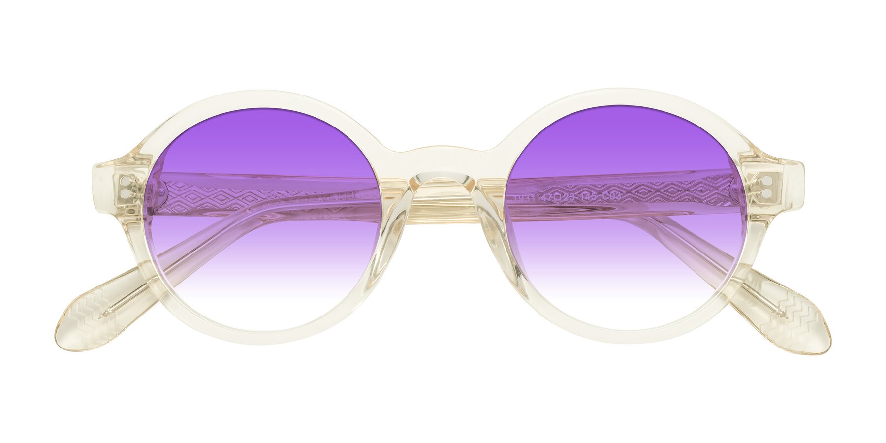 Folded Front of Shari in Champagne with Purple Gradient Lenses