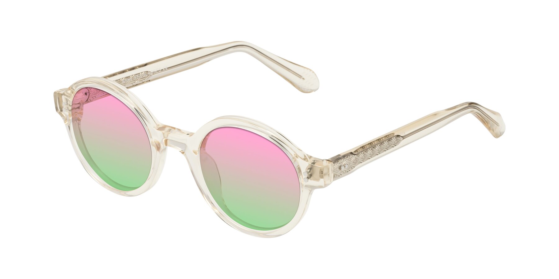 Angle of Shari in Champagne with Pink / Green Gradient Lenses