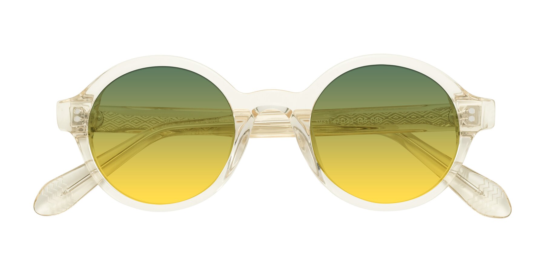 Folded Front of Shari in Champagne with Green / Yellow Gradient Lenses