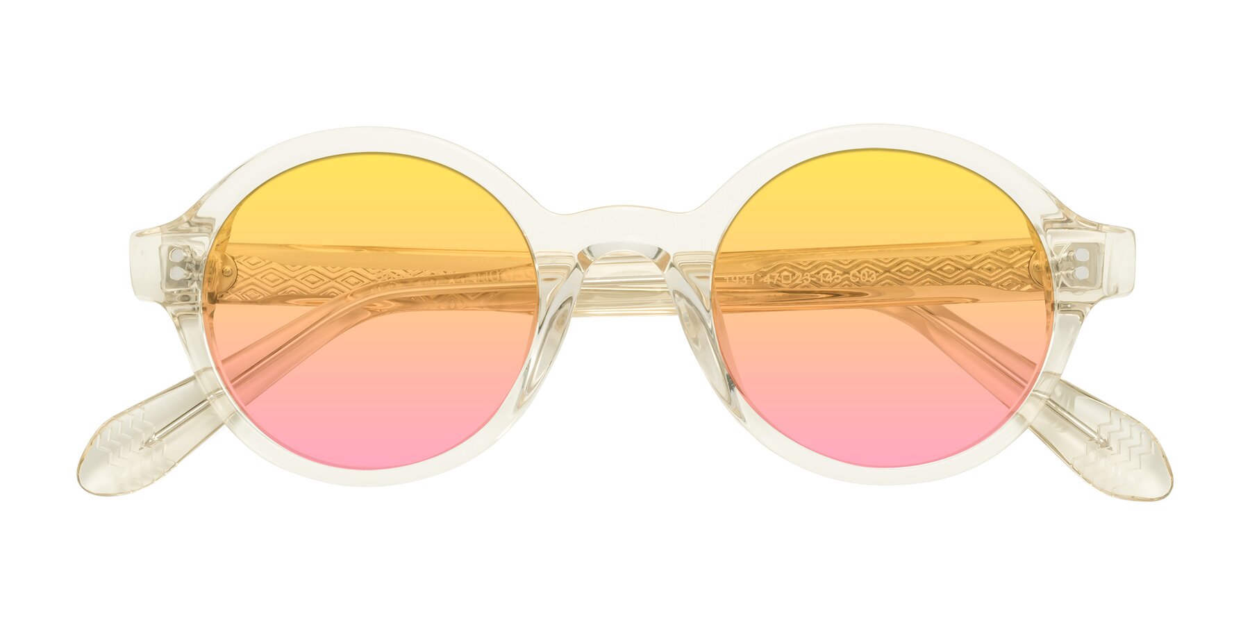 Folded Front of Shari in Champagne with Yellow / Pink Gradient Lenses