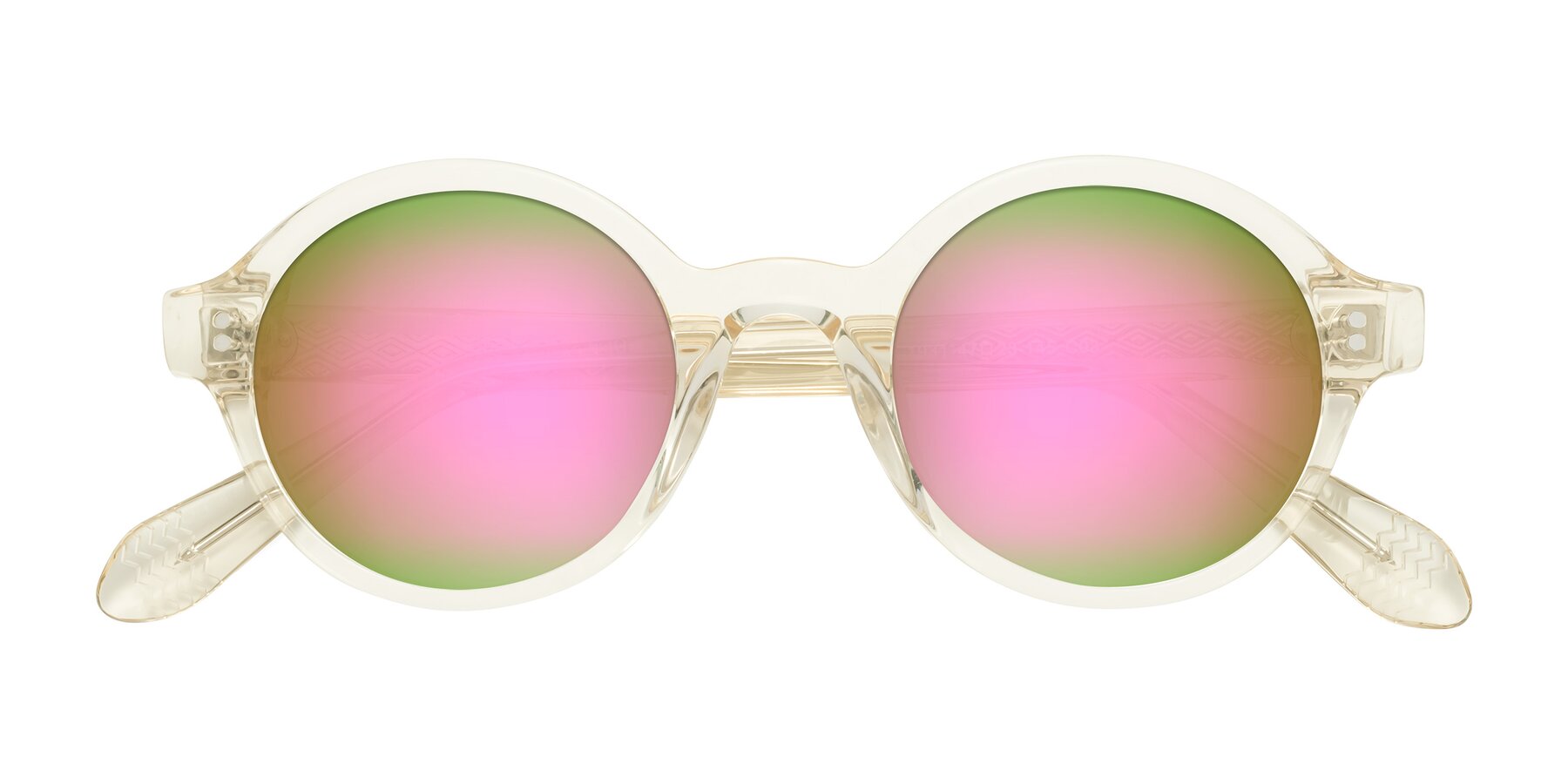 Folded Front of Shari in Champagne with Pink Mirrored Lenses