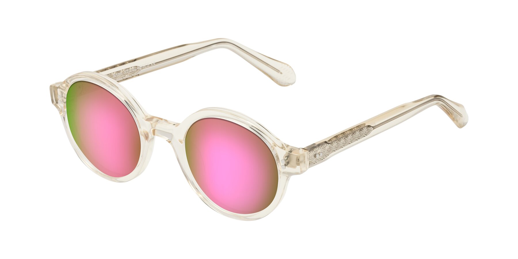 Angle of Shari in Champagne with Pink Mirrored Lenses