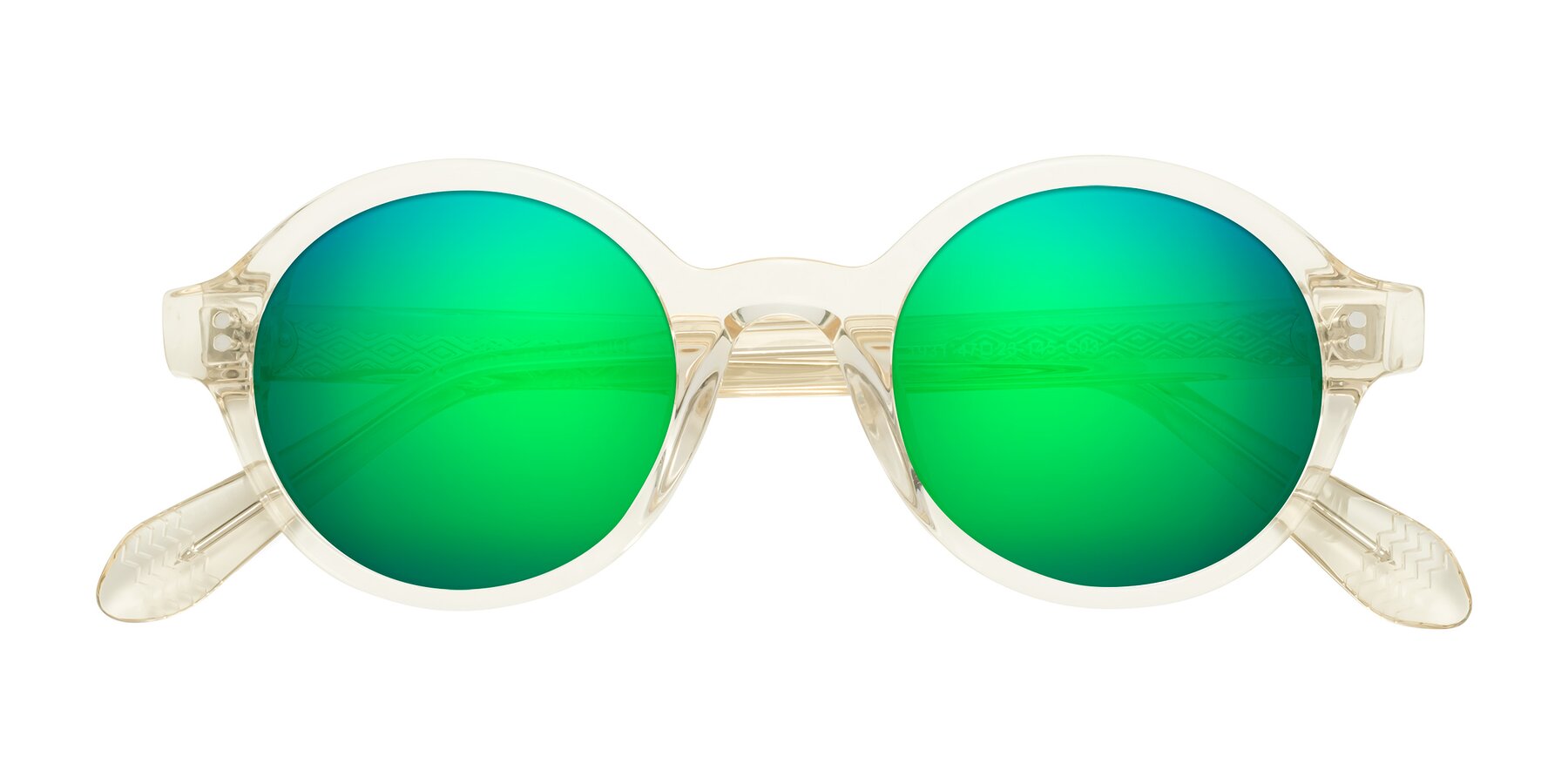 Folded Front of Shari in Champagne with Green Mirrored Lenses