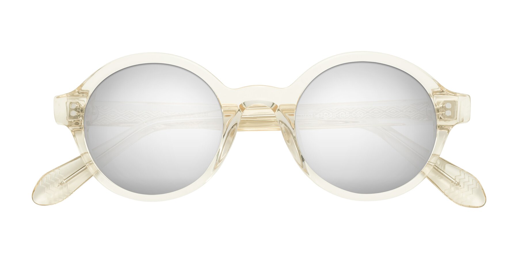 Folded Front of Shari in Champagne with Silver Mirrored Lenses