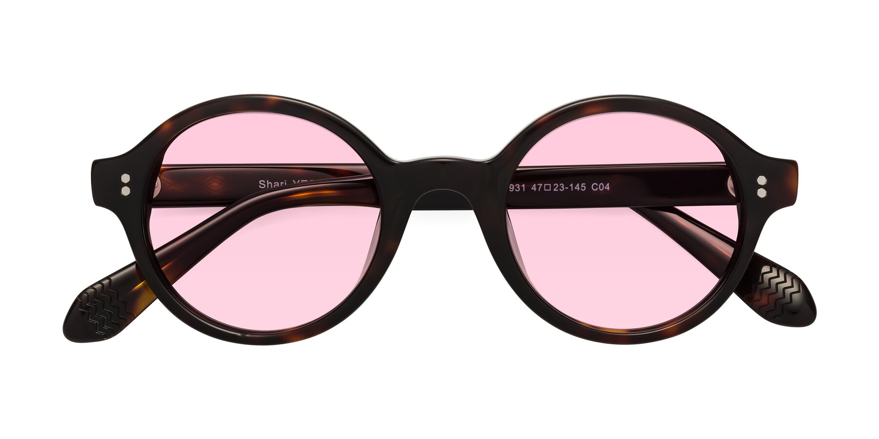 Folded Front of Shari in Dark Tortoise with Light Pink Tinted Lenses