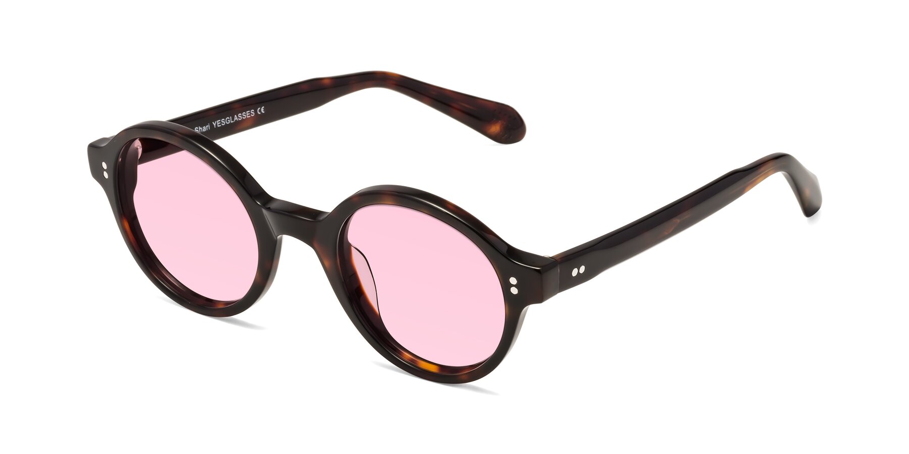 Angle of Shari in Dark Tortoise with Light Pink Tinted Lenses