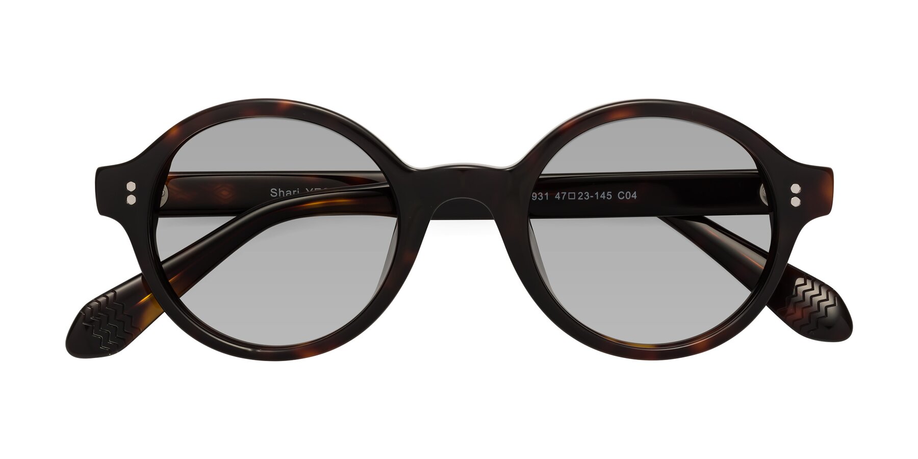 Folded Front of Shari in Dark Tortoise with Light Gray Tinted Lenses