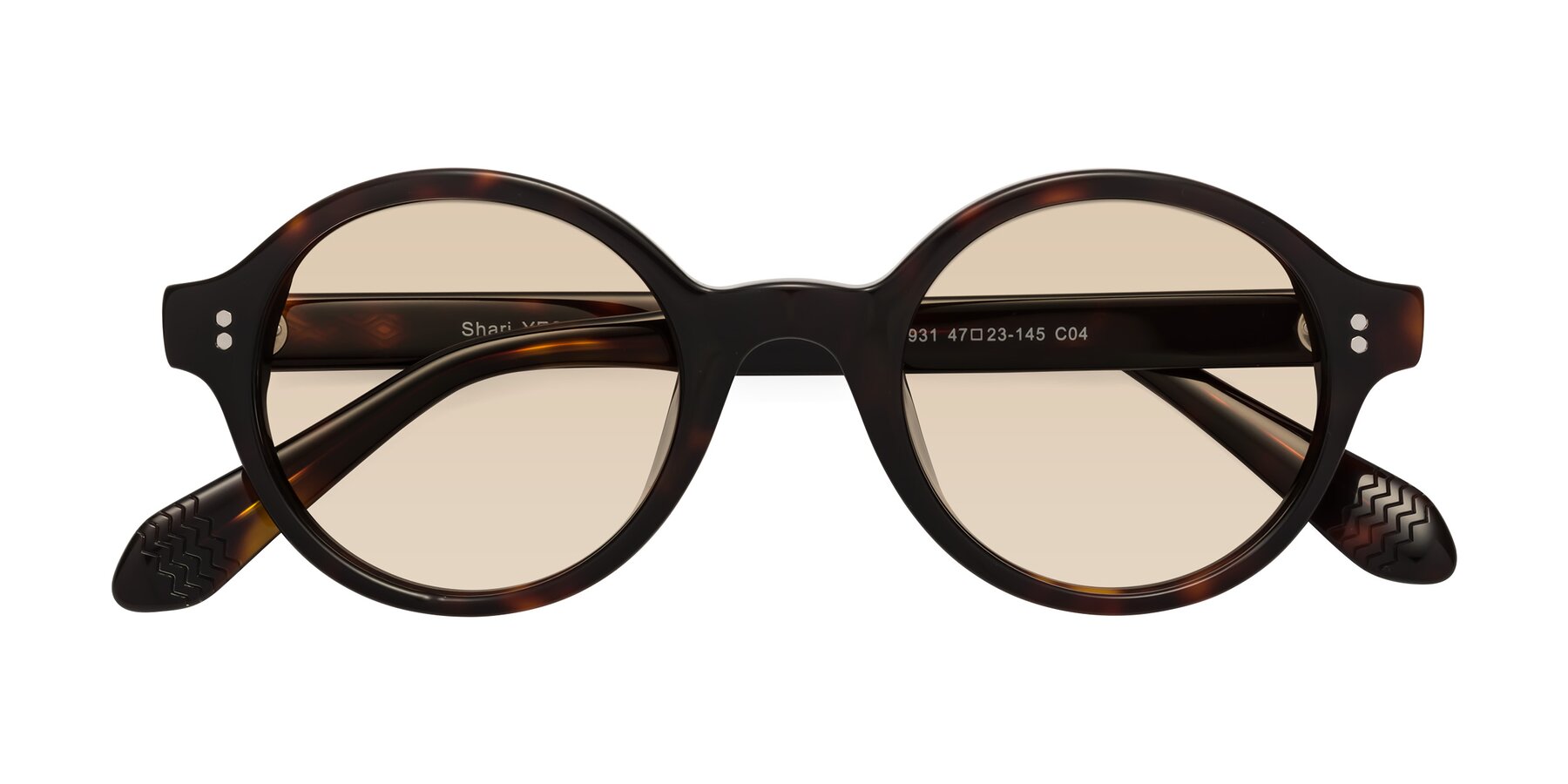 Folded Front of Shari in Dark Tortoise with Light Brown Tinted Lenses