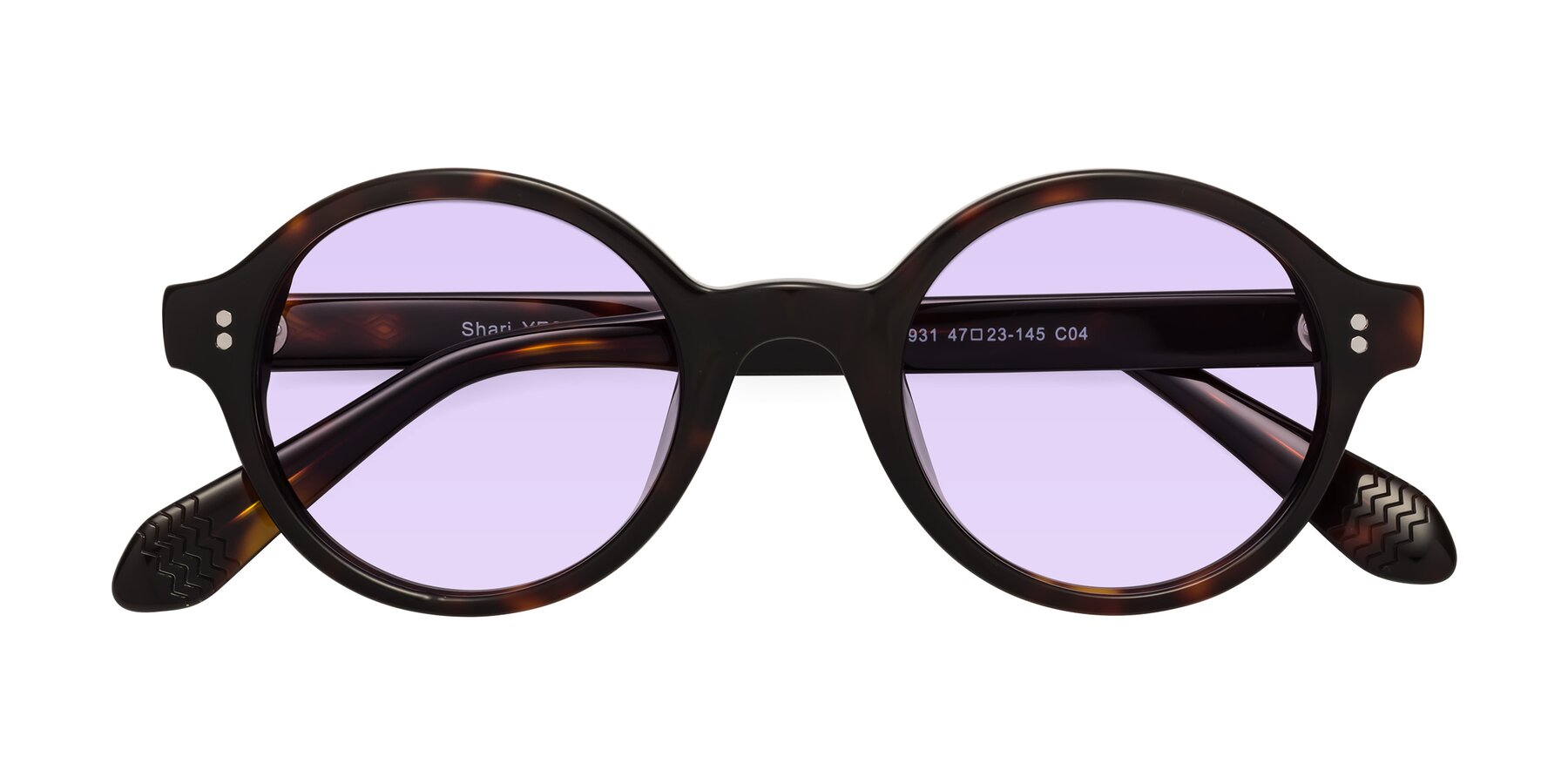 Folded Front of Shari in Dark Tortoise with Light Purple Tinted Lenses