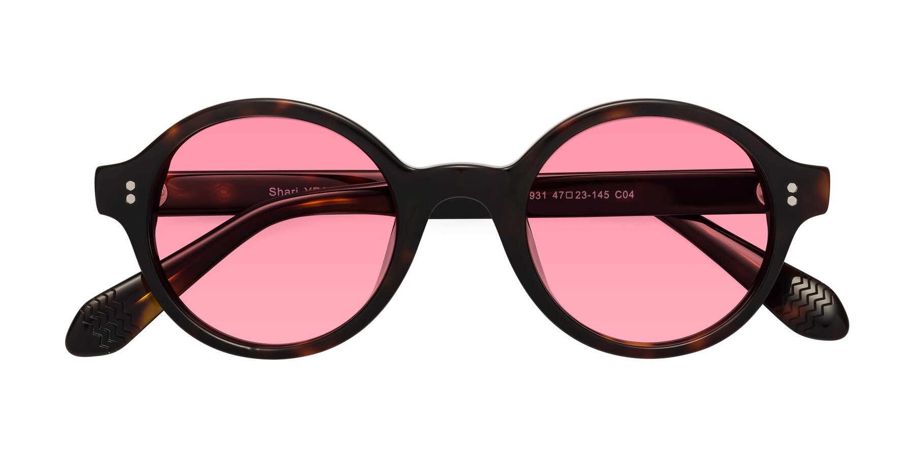 Folded Front of Shari in Dark Tortoise with Pink Tinted Lenses