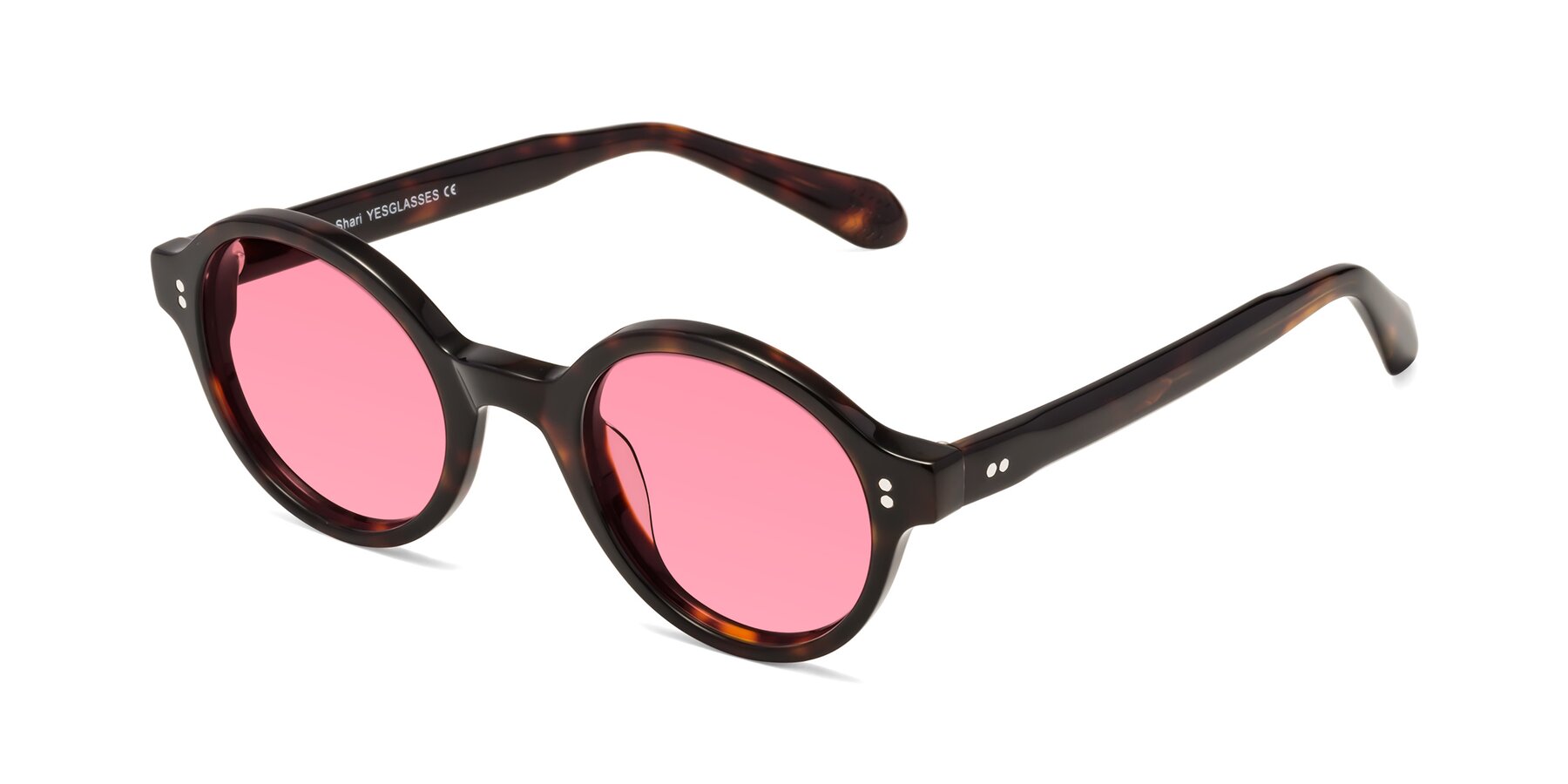 Angle of Shari in Dark Tortoise with Pink Tinted Lenses