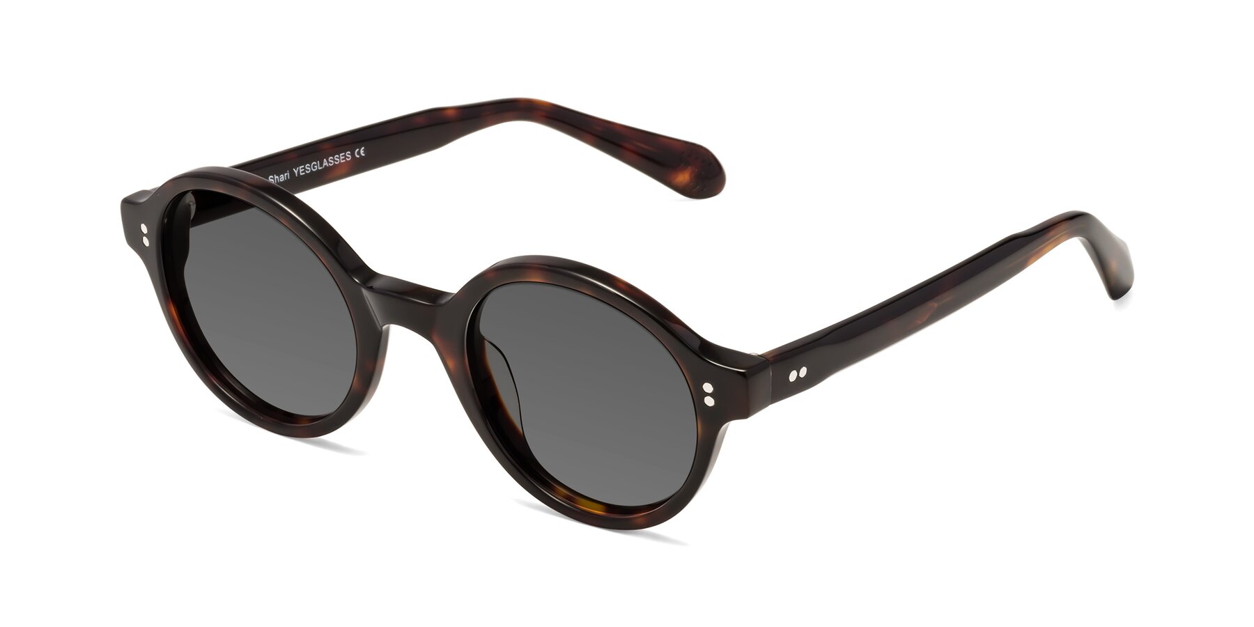 Angle of Shari in Dark Tortoise with Medium Gray Tinted Lenses