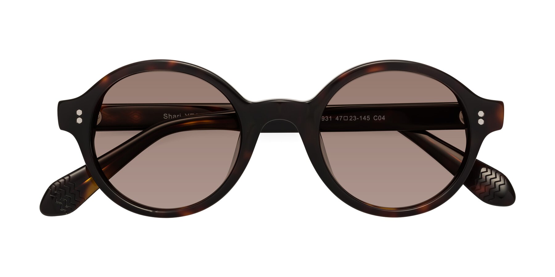 Folded Front of Shari in Dark Tortoise with Medium Brown Tinted Lenses