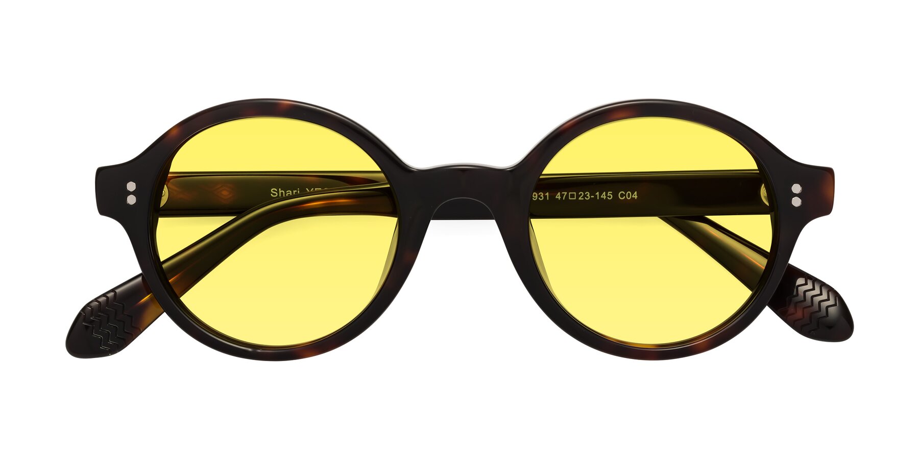 Folded Front of Shari in Dark Tortoise with Medium Yellow Tinted Lenses