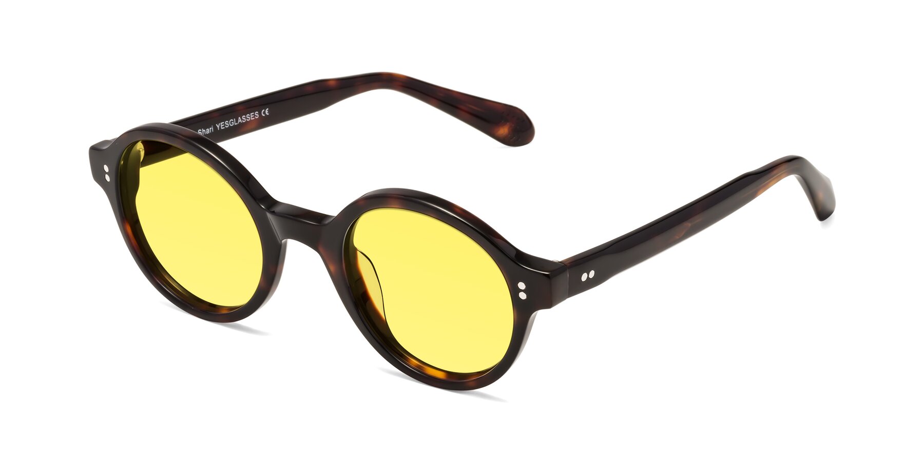 Angle of Shari in Dark Tortoise with Medium Yellow Tinted Lenses