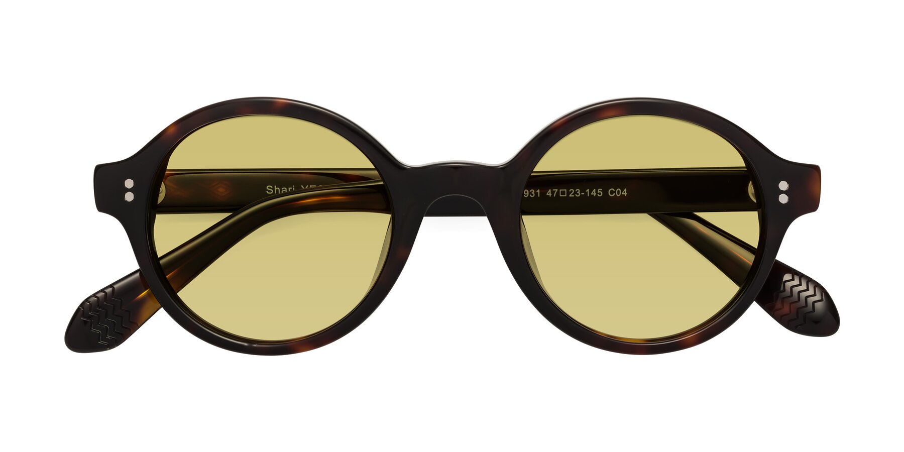 Folded Front of Shari in Dark Tortoise with Medium Champagne Tinted Lenses