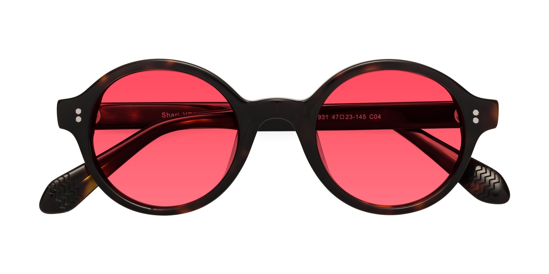 Folded Front of Shari in Dark Tortoise with Red Tinted Lenses