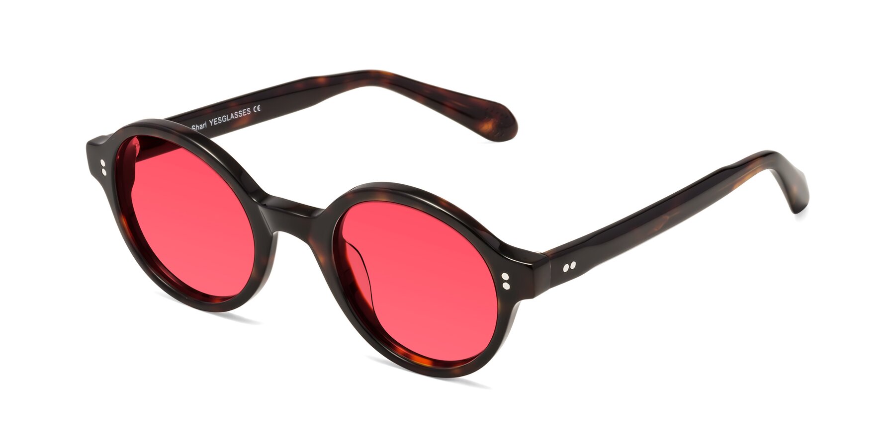 Angle of Shari in Dark Tortoise with Red Tinted Lenses