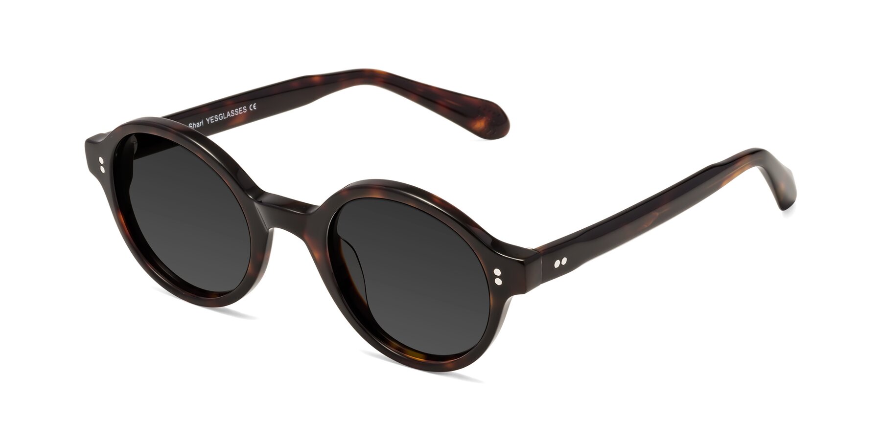 Angle of Shari in Dark Tortoise with Gray Tinted Lenses