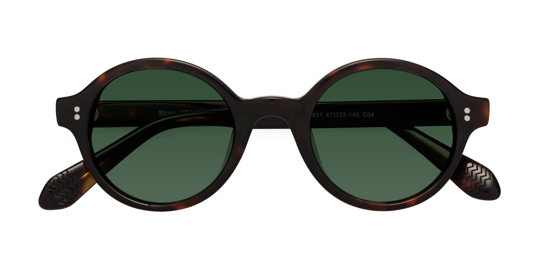 Folded Front of Shari in Dark Tortoise with Green Tinted Lenses