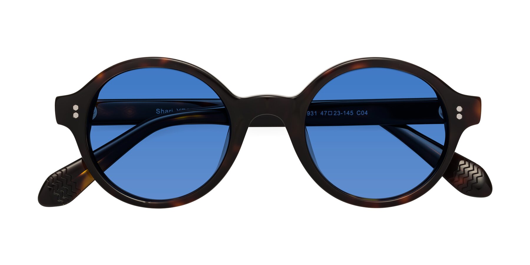 Folded Front of Shari in Dark Tortoise with Blue Tinted Lenses