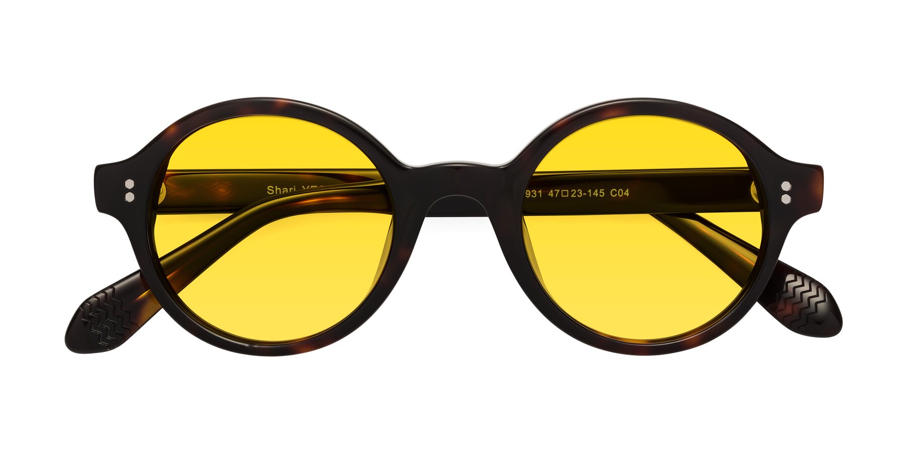 Folded Front of Shari in Dark Tortoise with Yellow Tinted Lenses