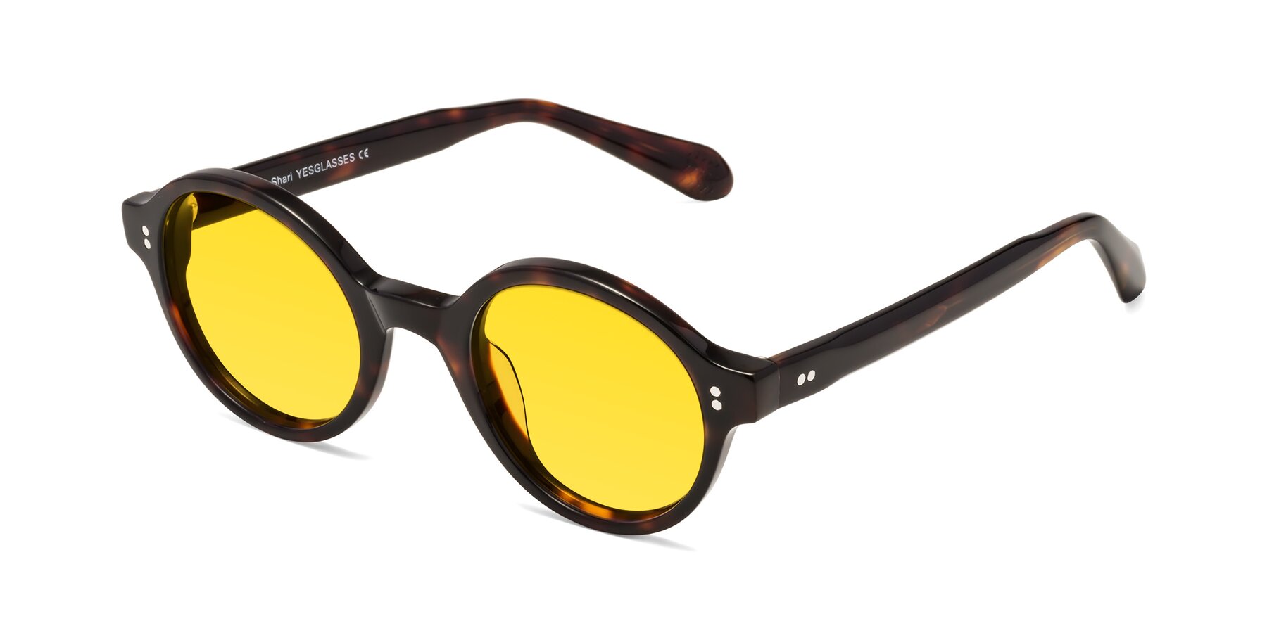 Angle of Shari in Dark Tortoise with Yellow Tinted Lenses