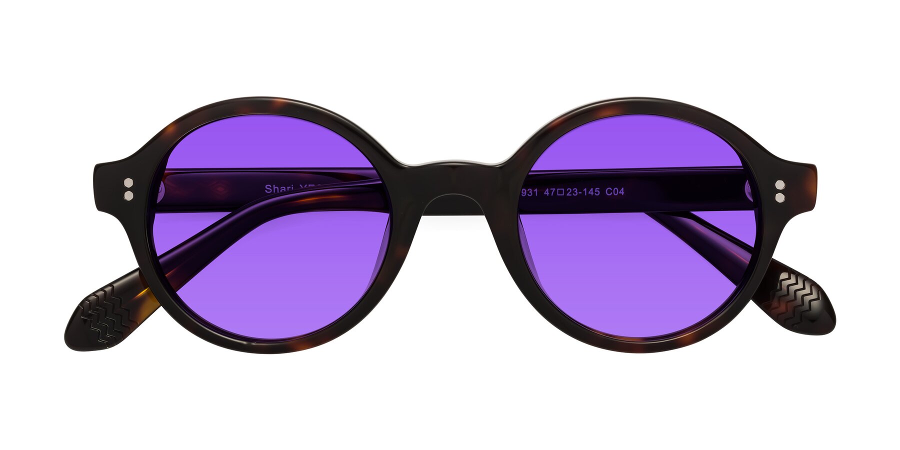 Folded Front of Shari in Dark Tortoise with Purple Tinted Lenses