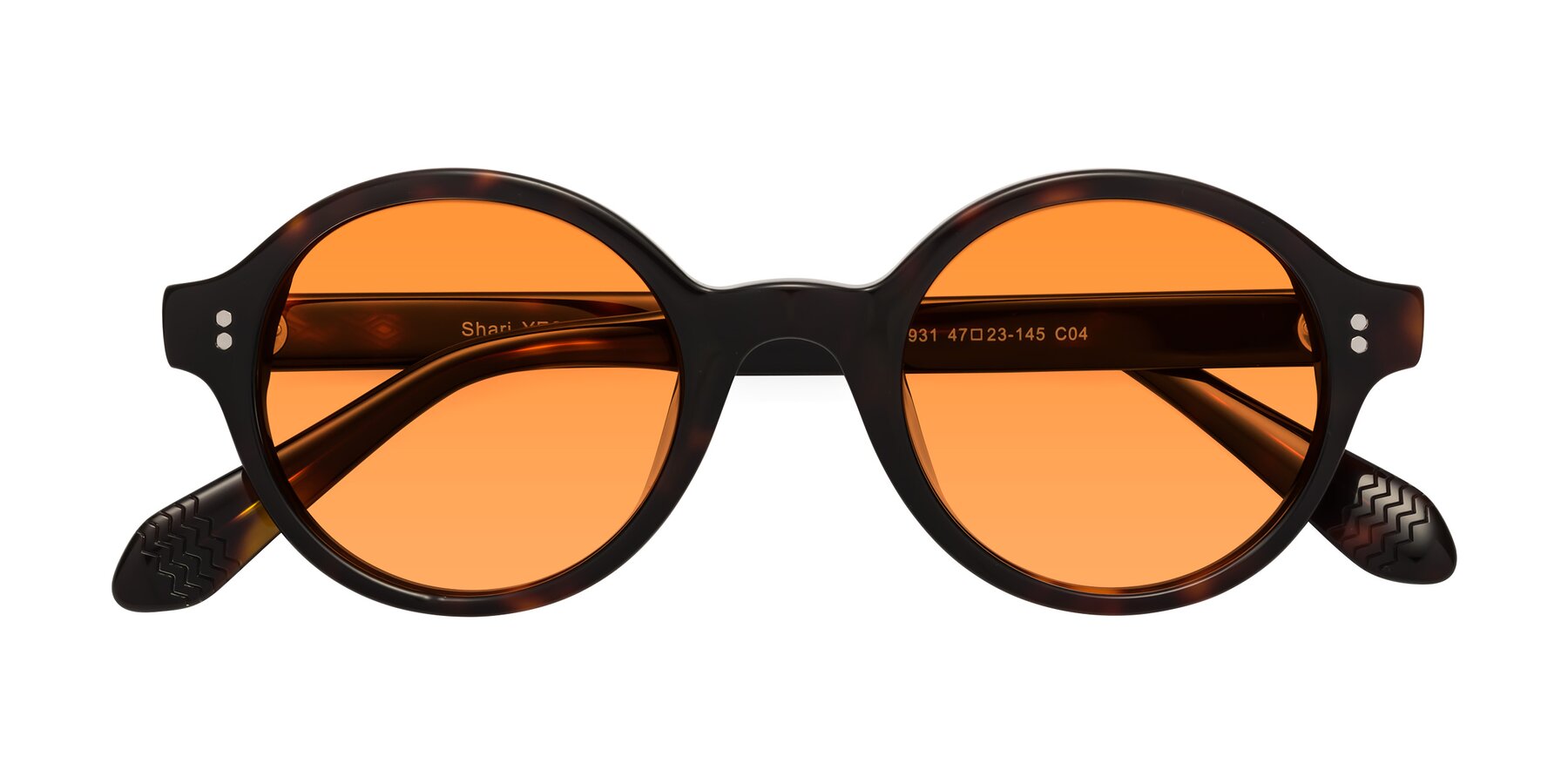 Folded Front of Shari in Dark Tortoise with Orange Tinted Lenses