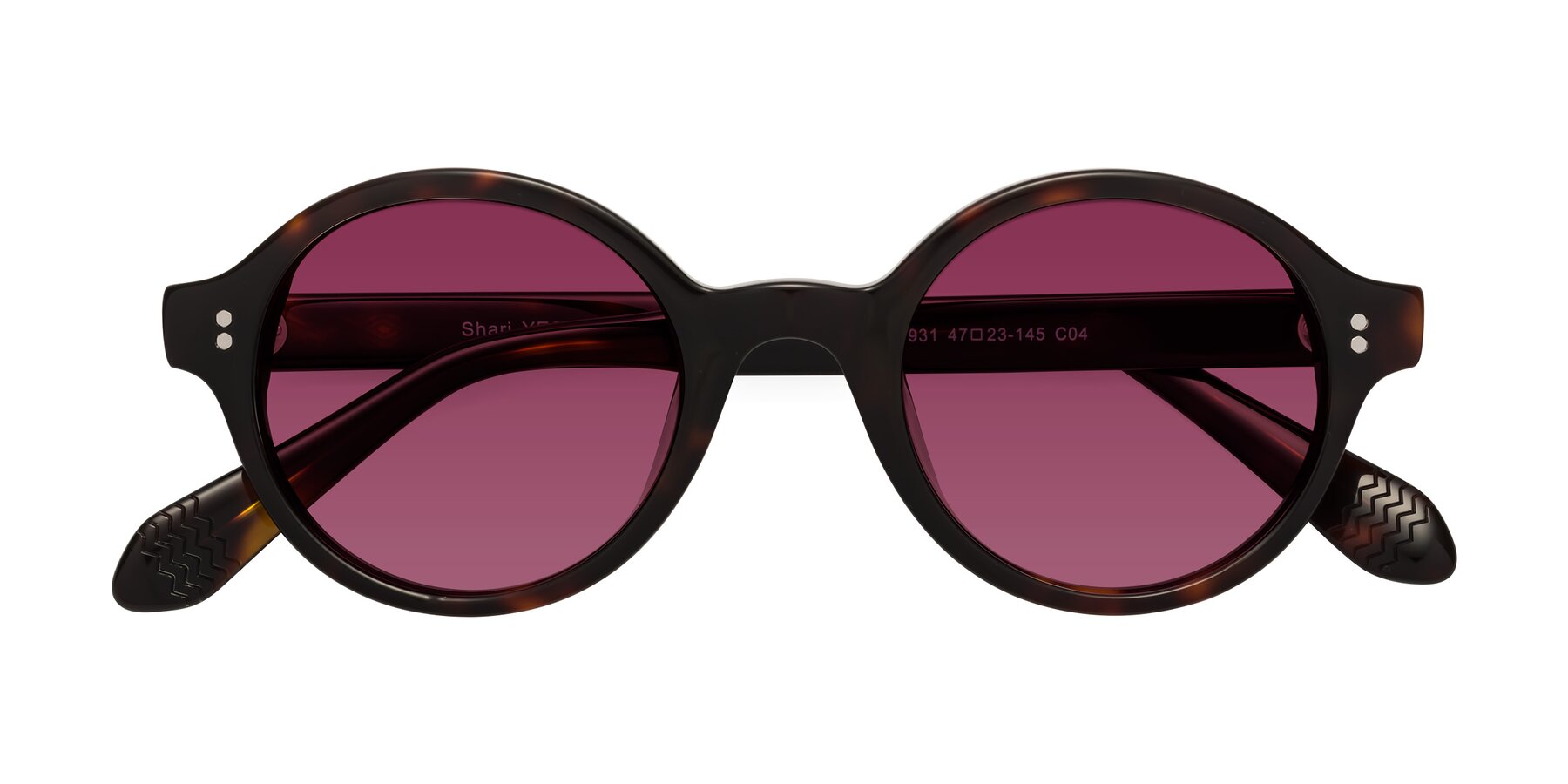 Folded Front of Shari in Dark Tortoise with Wine Tinted Lenses