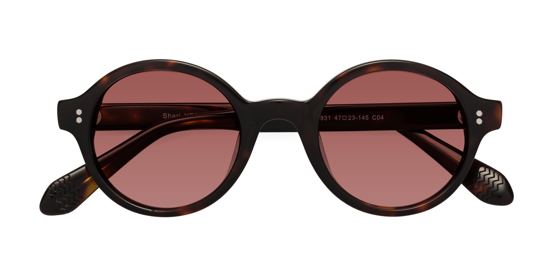 Folded Front of Shari in Dark Tortoise with Garnet Tinted Lenses