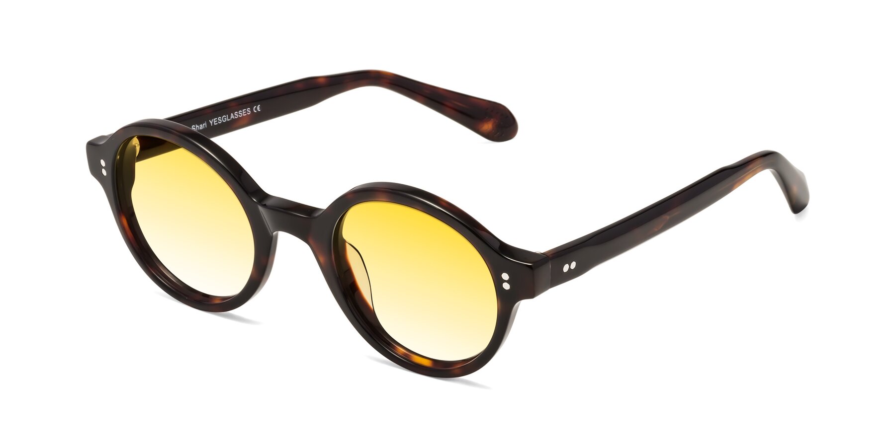 Angle of Shari in Dark Tortoise with Yellow Gradient Lenses