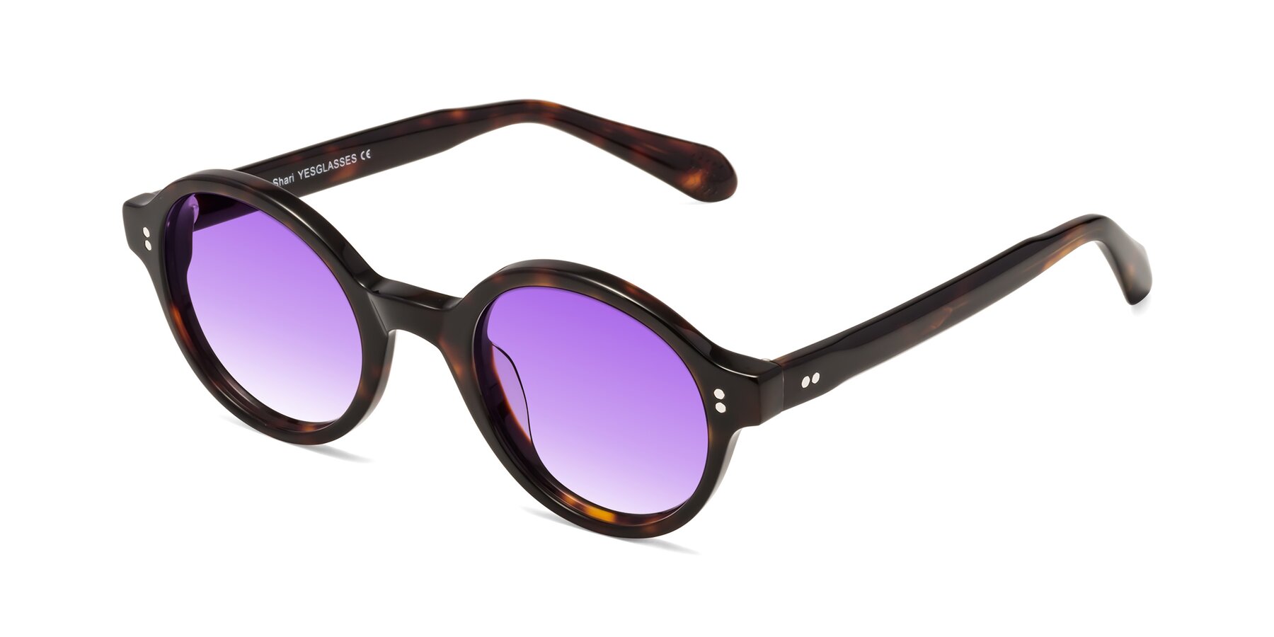 Angle of Shari in Dark Tortoise with Purple Gradient Lenses