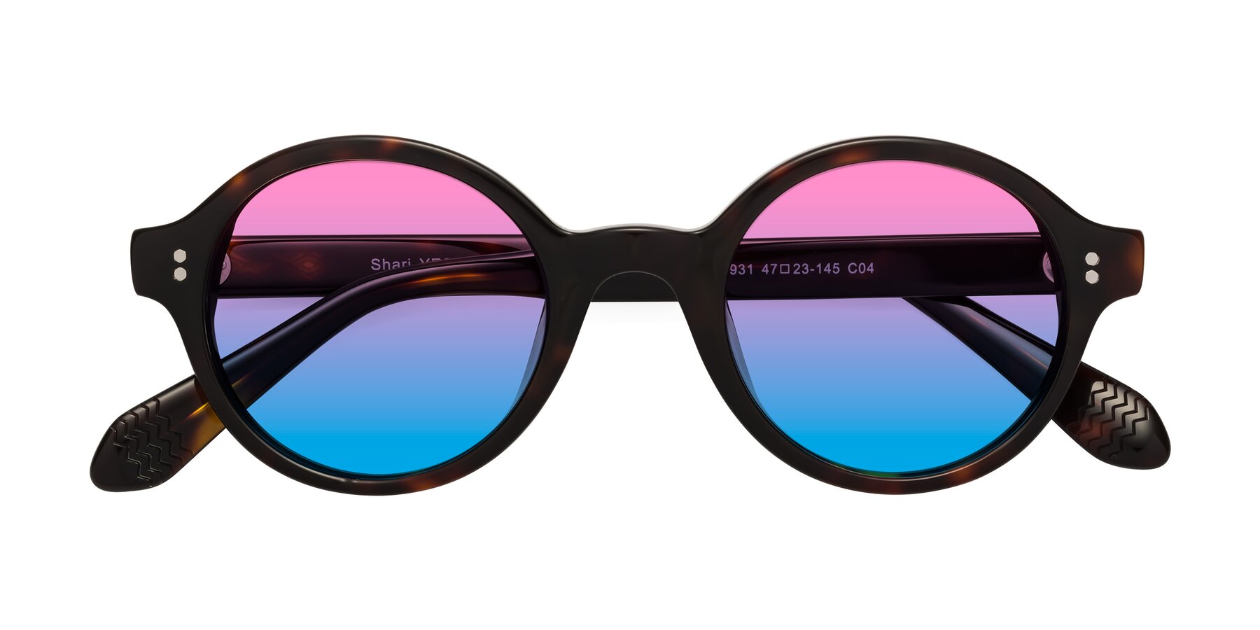 Folded Front of Shari in Dark Tortoise with Pink / Blue Gradient Lenses